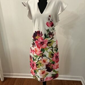 New York & Company White Floral Midi Dress